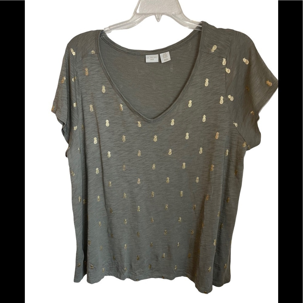 St. Tropez West Pineapple Top. Green & Gold. Size 3X